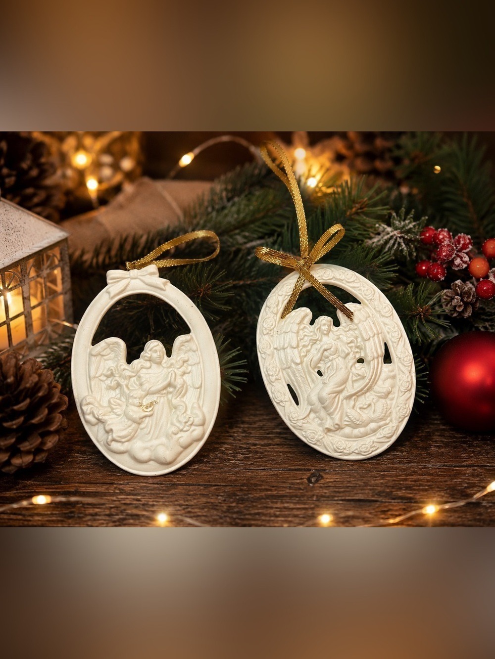 PartyLite Vintage Bisque Porcelain Angel Ornaments Set Angel of Love and Hope